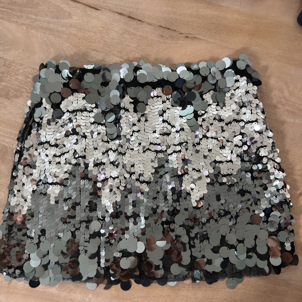 Zara Sequin Embellished Skirt - Black and Silver small